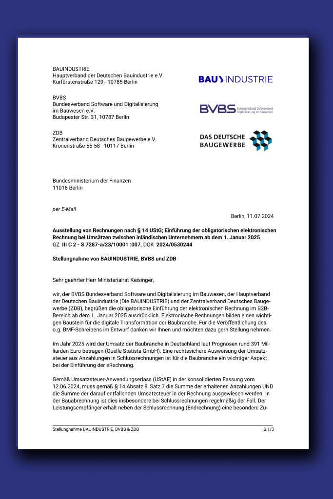 BVBS Statement zur Ausstellung von Rechnungen nach § 14 UStG