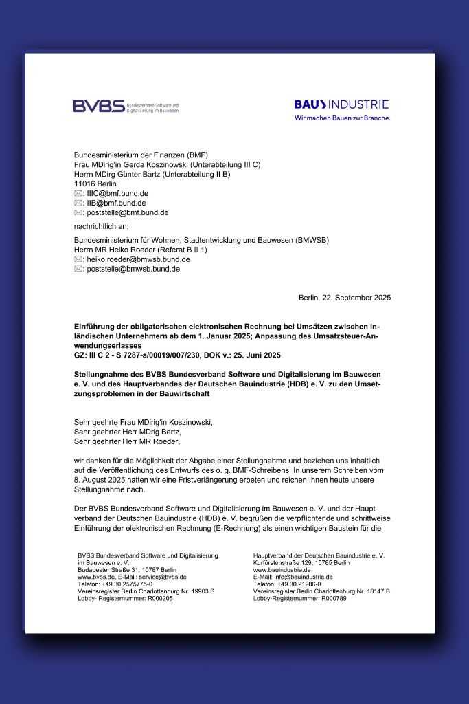 BVBS E-Rechnung BMF-Schreiben Stellungnahme des BVBS und HDB