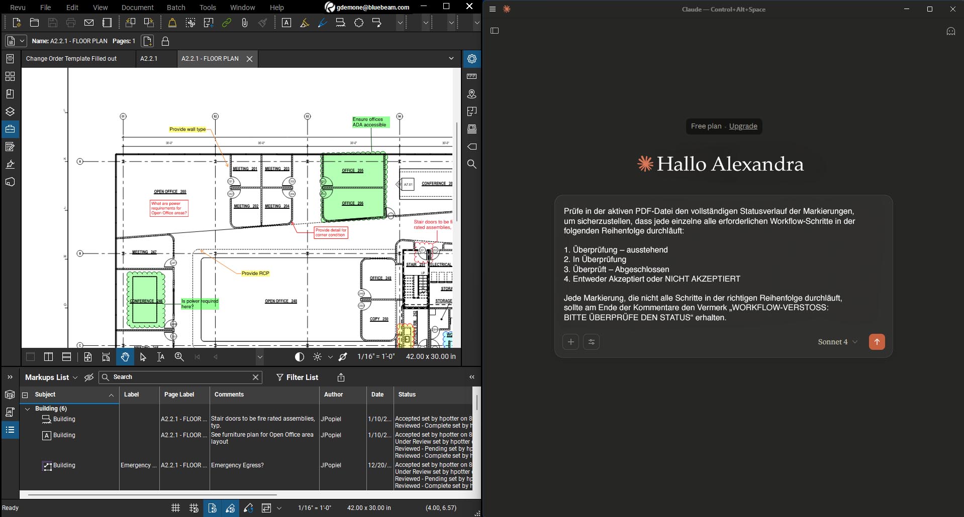 Image 2_Prompt_GER Bluebeam Max: Screenshot aus der Software mit Prompt