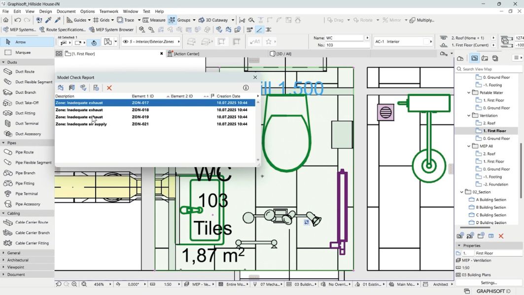 Berechnungsfunktionen, wie etwa der Lüftungscheck, sind bereits in MEP Designer integriert