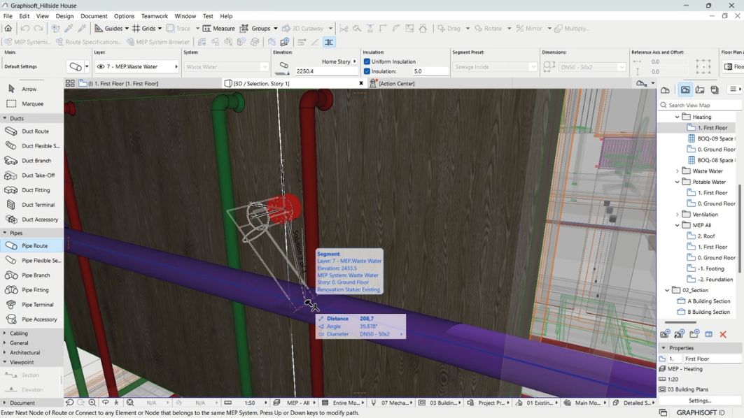 MEP Designer bietet automatisch verschiedene Anschlussvarianten 