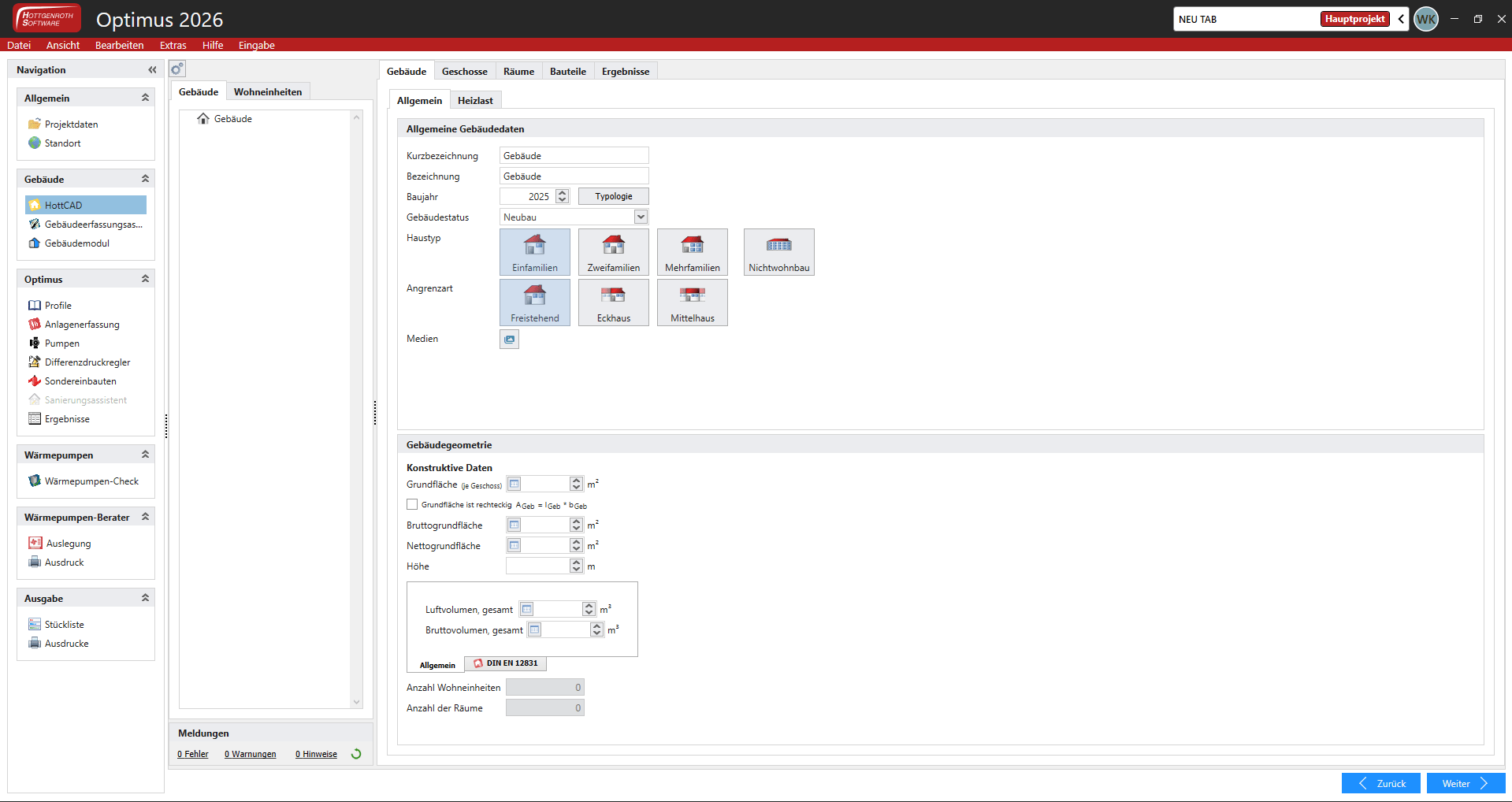 Hottgenroth Optimus - tabellarische Erfassung Gebäudemodul
