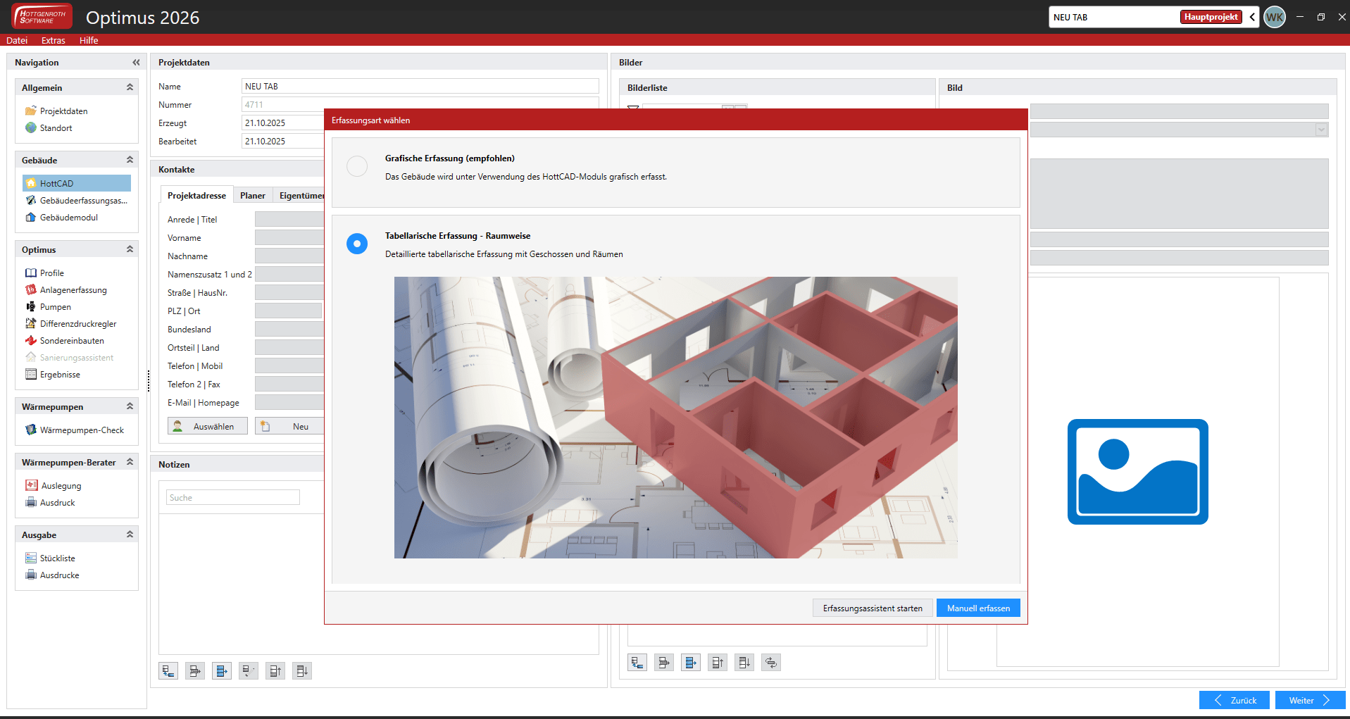Hottgenroth Optimus tabellarische Erfassung raumweise