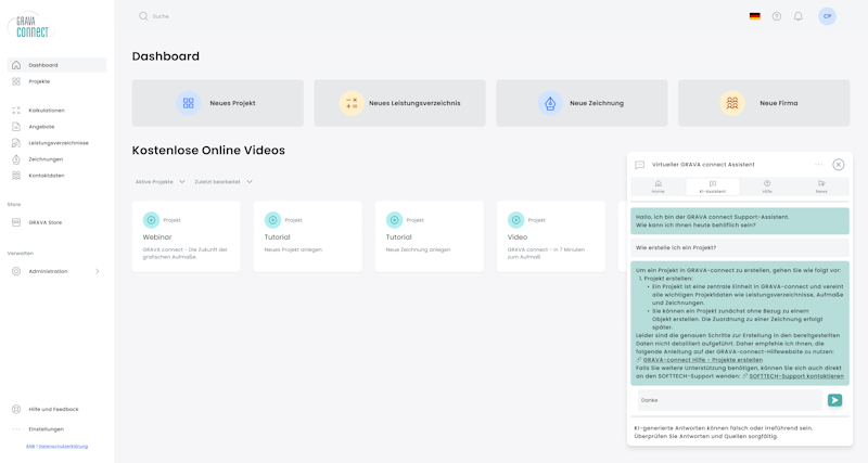 Dashboard GRAVAconnect KI-Assistent SOFTTECH