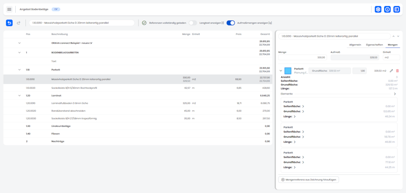 SOFTTECH GRAVAconncect Leistungsverzeichnisse mit Mengen 