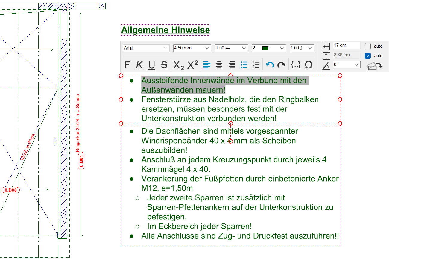 SCreenshot von ISBCAD der zeigt, dass Texte direkt in einer Zeichnung eingefügt und bearbeitet werden können</p>
<p>