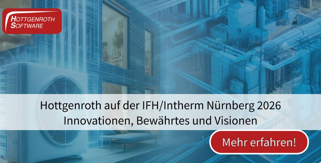 Halbtransparente Darstellung technischer Anlagen mit dem Hinweis auf Teilnahme Hottgenroths an der IFH Nürnberg