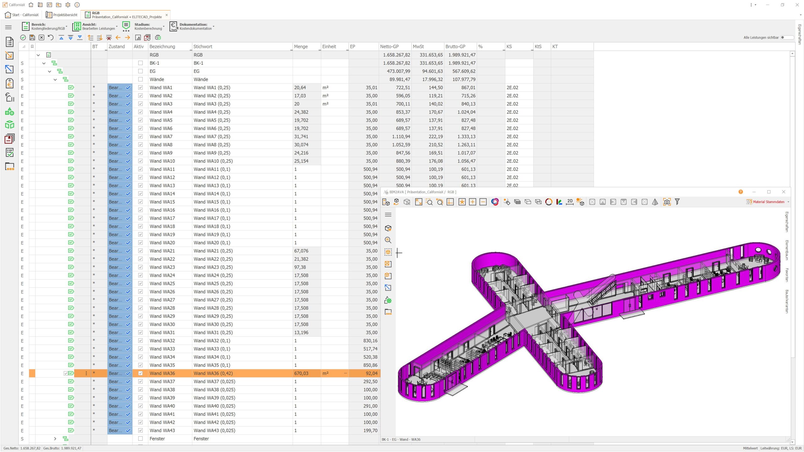 Screenshot der Software California X 