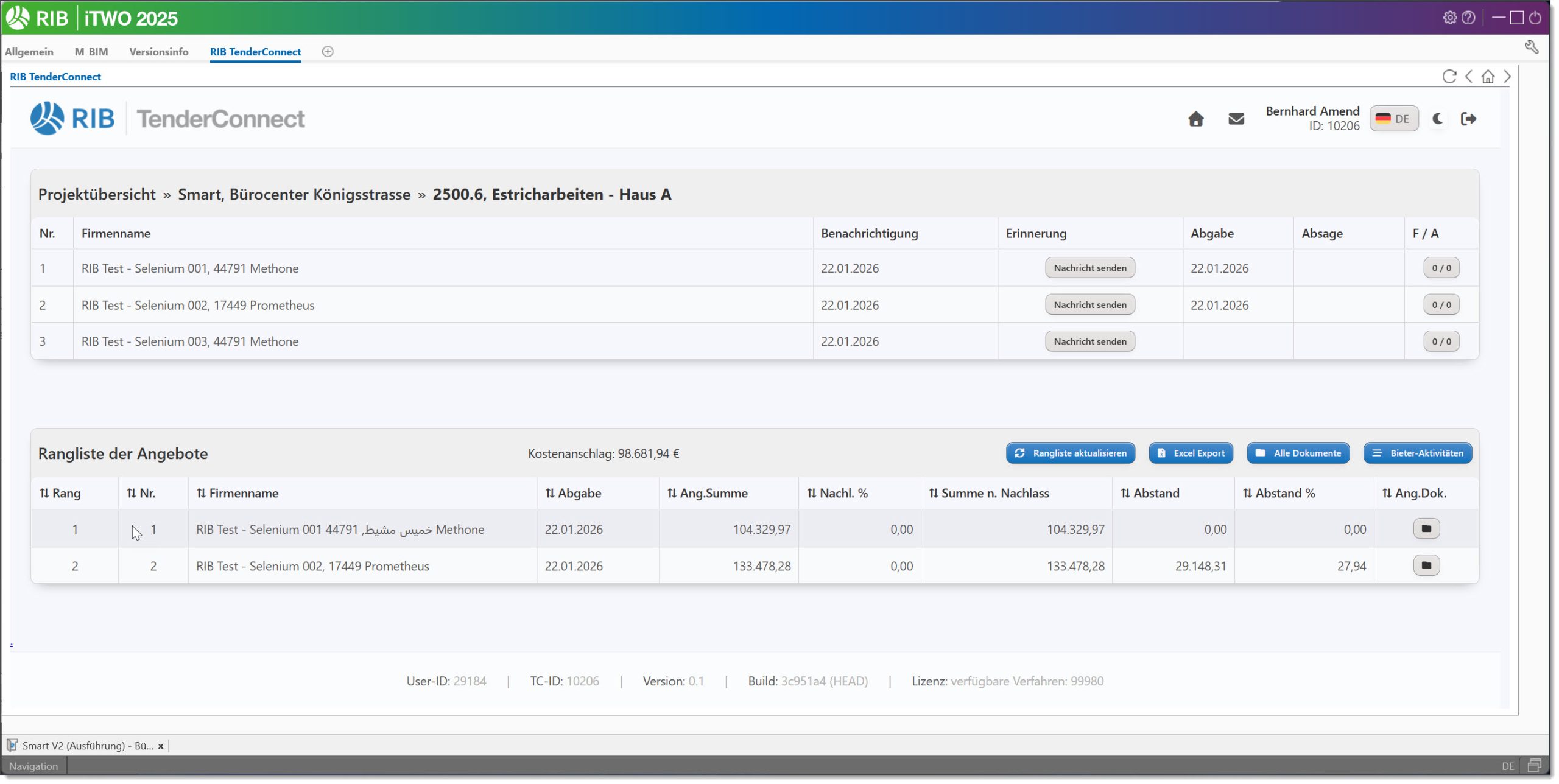 Screenshot aus der Software RIB TenderConnect 