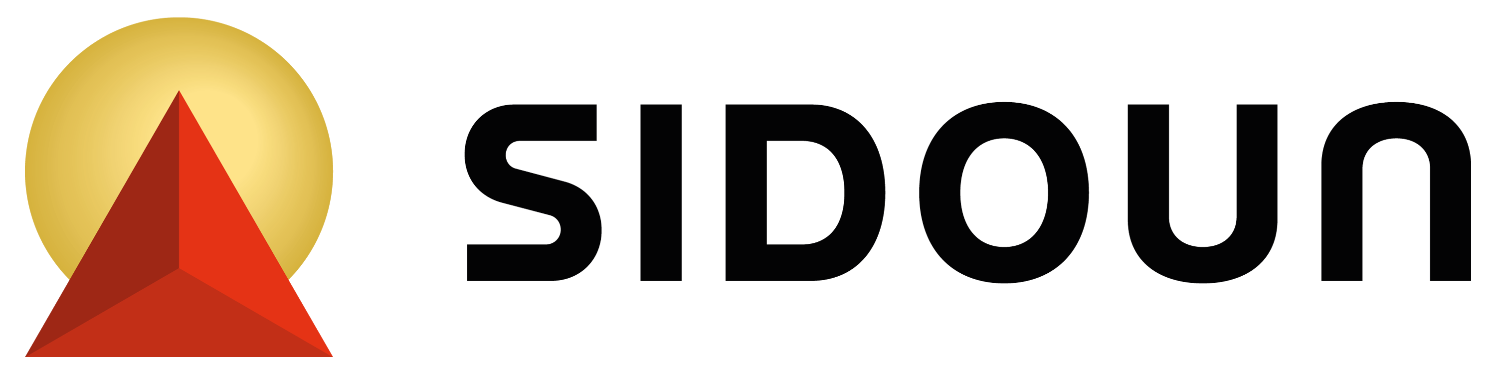 Logo des BVBS-Mitglieds Sidoun mit schwarzer Schrift und rotem Dreieck vor gelbem Kreis