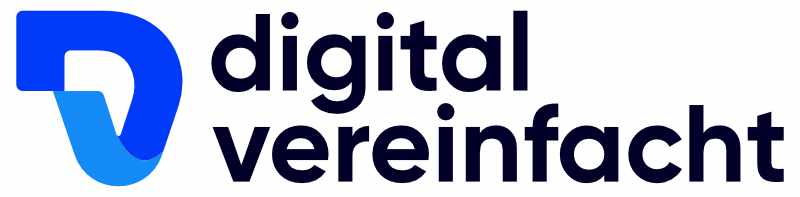 Logo digital vereinfacht mit blauem Motiv auf weißem Grund 