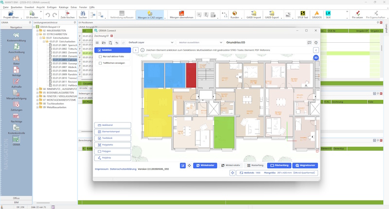 Screenshot aus der Software Avanti von Softtech mit Zeichnungsanzeige