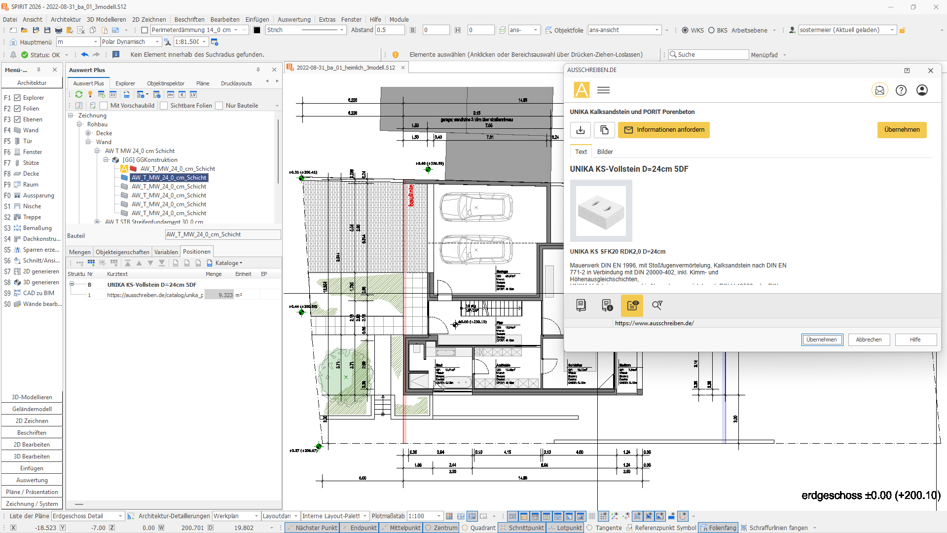Screenshot aus der Software Spirit von Softtech mit Anbindung an die Plattform AUSSCHREIBEN.DE von ORCA-Software
