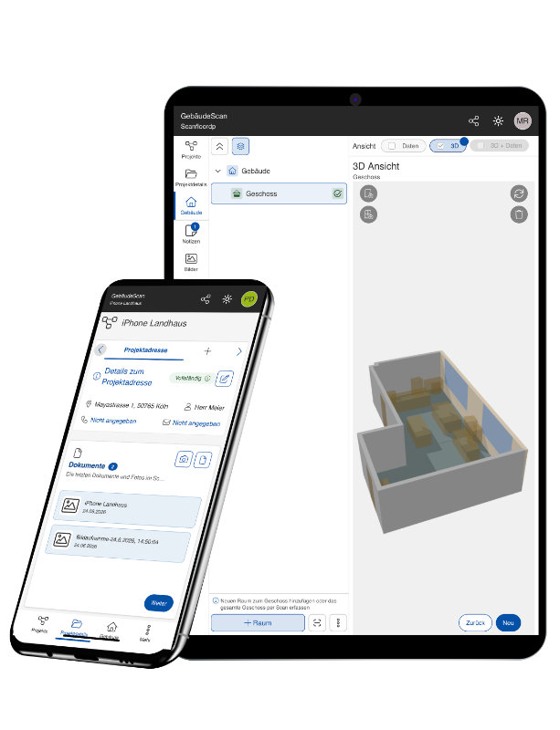 GebäudeScan-App der Hottgenroth Software AG auf Smartphone und Tablet