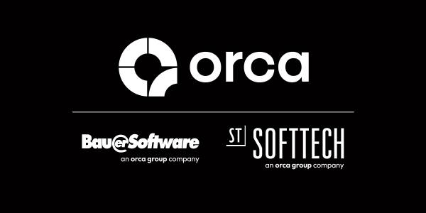 Schwarzes Banner mit den Logos von Orca, BauerSoftware und Softtech